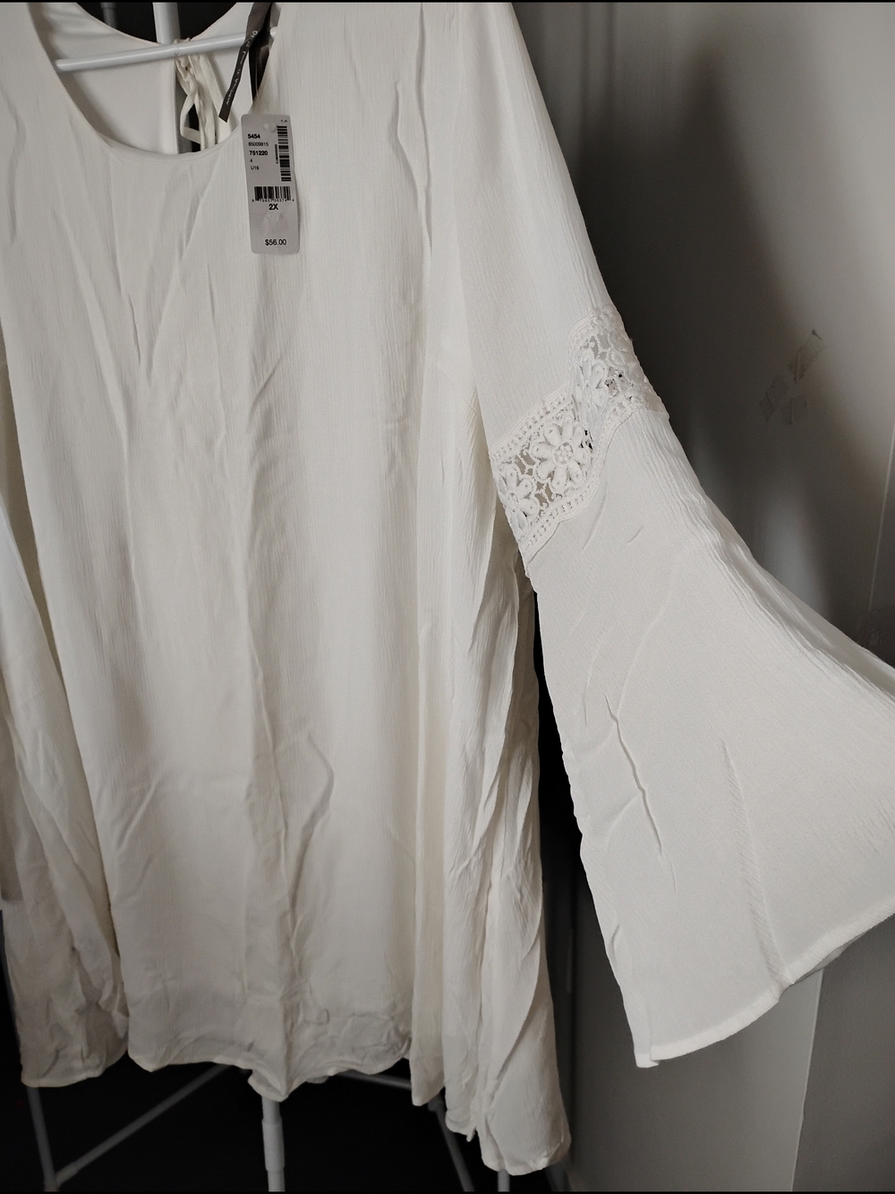 Pennington Women Loose Flowy cream Cowl Neck Crochet Trim Bell Sleeve Tunic Top
